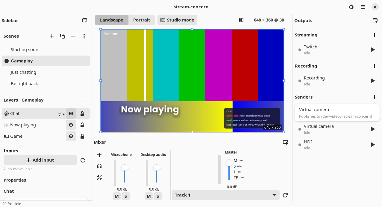 A web overlay layer selected, the page drawn on the canvas and its web section in the inspector (Linux)